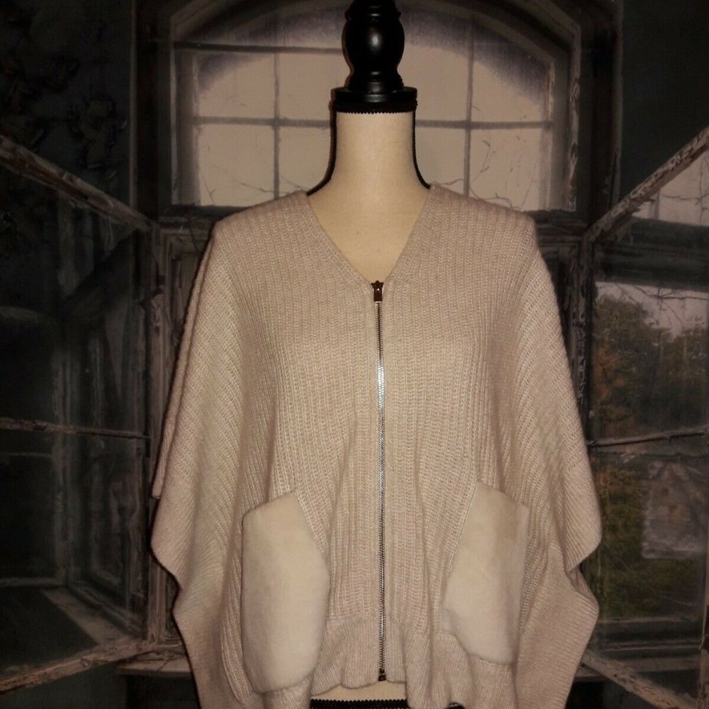 Club Monaco 100% Cashmere & Lambswool Pocket Poncho Cardigan Oversized XS $385